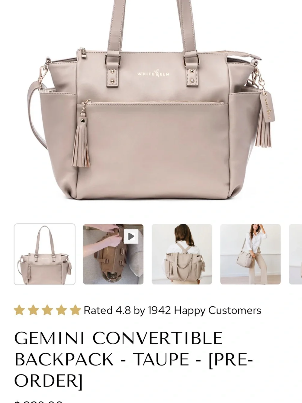 Women’s White Elm Gemini Convertible Backpack